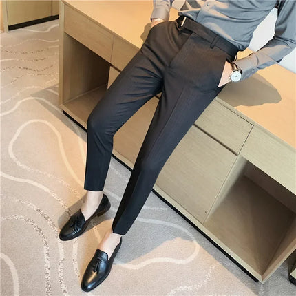 Pantaloni da abito da uomo primavera autunno Moda stile britannico Business Office Pantaloni eleganti da uomo Pantaloni da uomo slim fit a righe di alta qualità