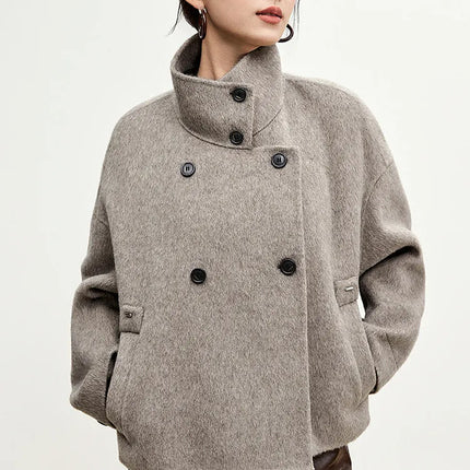 SENTUBILA 100% Wool Winter Jackets for Women Short Coats 2026 Stand Turtleneck Unlined Wool Outerwears Female Clothes W44O56626