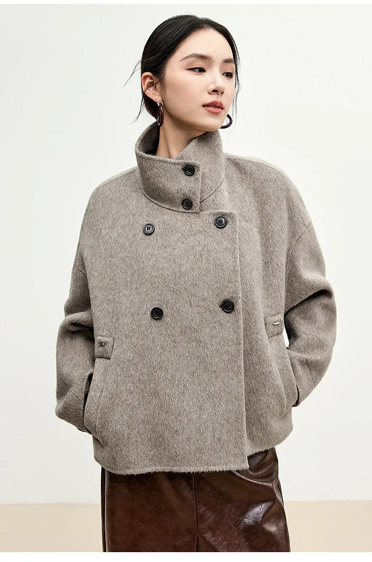 SENTUBILA 100% Wool Winter Jackets for Women Short Coats 2026 Stand Turtleneck Unlined Wool Outerwears Female Clothes W44O56626
