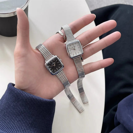 Orologio al quarzo semplice di marca per donna Orologi da donna regalo di lusso retrò Orologi da polso con cinturino in acciaio inossidabile regolabile con quadrante piccolo platinumshop