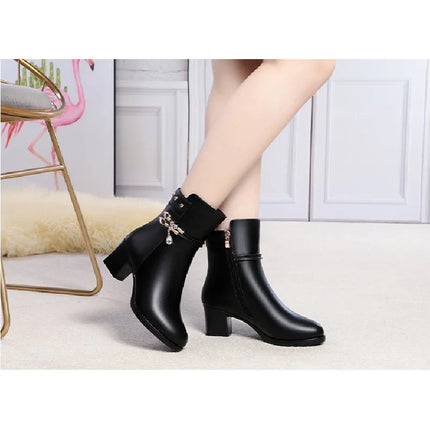 Winter Women's Leather Boots-Thickened Warm Lined Soft Leather Snow Boots, Plus-Size Women's Winter Shoes, for Commuting&Parties