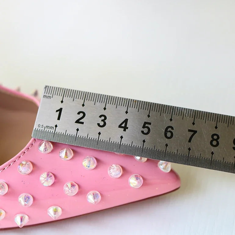 2025 new rivet high heels for women, 12CM pointed shallow mouth single shoes, socialite banquet shoes