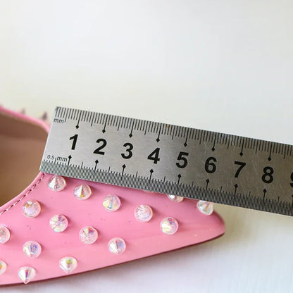 2025 new rivet high heels for women, 12CM pointed shallow mouth single shoes, socialite banquet shoes