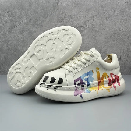 Spring New Style Wheat Ear White Casual Versatile Men's Sports Shoes Trendy Thick Bottomed Men's Sports Shoes Leather Sneakers