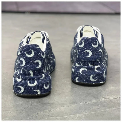Luxury Designer Fashion Men's Blue Rhinestone Platform Lace Up Shoes Causal Flats Moccasins Male Rock Hip-hop Walking Sneakers