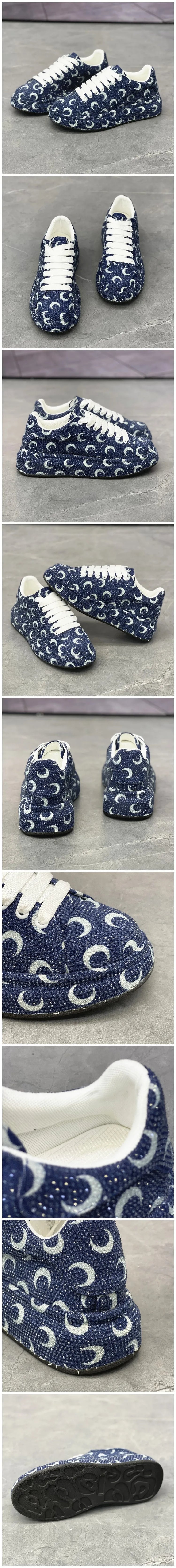 Luxury Designer Fashion Men's Blue Rhinestone Platform Lace Up Shoes Causal Flats Moccasins Male Rock Hip-hop Walking Sneakers