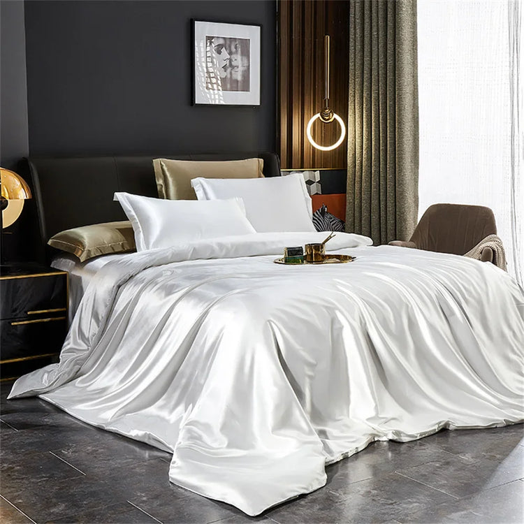 Set biancheria da letto in seta solida con copripiumino Lenzuolo Federe Lenzuolo singolo matrimoniale in raso di lusso King Queen Twin Size