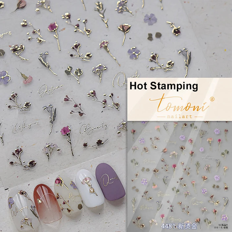 5D Kawaii Lily Nail Art Stickers 1pcs Japanese Pink White Flower With Diamond Self Adhesive Nail Decorations Slider Decals DIY