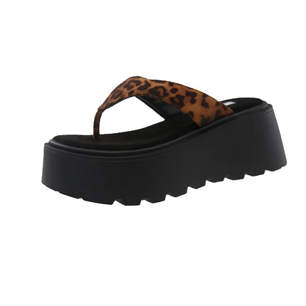 Pantofole da esterno con zeppa Infradito estive da donna con fondo spesso Infradito da spiaggia per il tempo libero a vita alta da esterno in pelle scamosciata