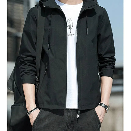 Casual Hooded Men's Jacket Youth Outerwear Spring Autumn New Style Korean Version Anti-Wrinkle Wear-Resistant Windproof Polye...