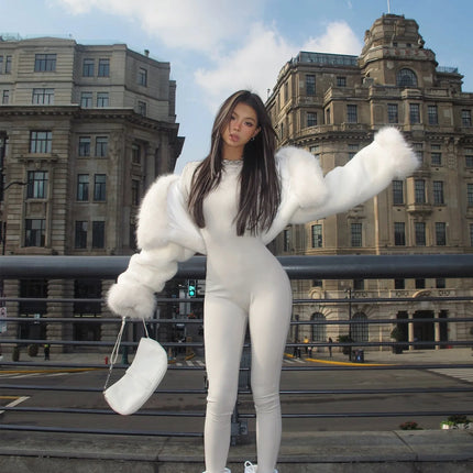 Faux Fox Fur Coats Women Fur Jackets Short Solid Hooded Long Sleeves Open Stitch Thick Warm Fur Loose Casual 2025 Autumn Winter