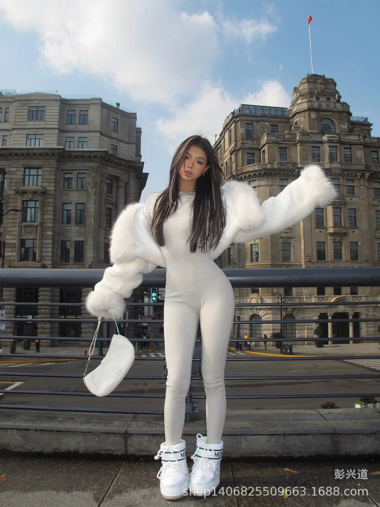 Faux Fox Fur Coats Women Fur Jackets Short Solid Hooded Long Sleeves Open Stitch Thick Warm Fur Loose Casual 2025 Autumn Winter