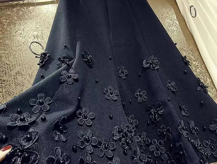 Luxury Style Beaded Woolen Trumpet Faldas 2025 Winter Autumn Thickend Warm Skirt High Waist Mid-length Skirt For Women Clothes PlatiNum