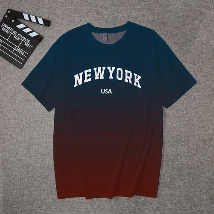 Men's Gradient T-Shirt New York 3D Print Short Sleeve Tee Fashion Casual Streetwear Men Pullover Simple Oversized T-Shirt for Men