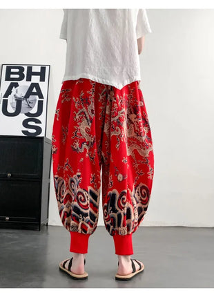 Men's Summer Pants 2026 Lightweight Thin Cotton Comfortable Beach Trousers, Loose Casual Hip Hop Printed Pants, Fashion Oversized Jogger Pants