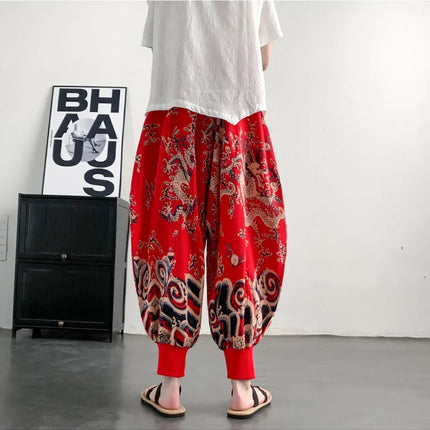 Pantaloni Estivi da Uomo 2026 in Cotone Leggero Sottile Comodi da Spiaggia, Pantaloni Larghi Casual Hip Hop Stampati, Pantaloni Jogger Oversize alla Moda