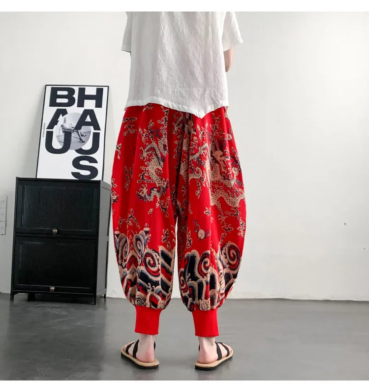 Pantaloni Estivi da Uomo 2026 in Cotone Leggero Sottile Comodi da Spiaggia, Pantaloni Larghi Casual Hip Hop Stampati, Pantaloni Jogger Oversize alla Moda
