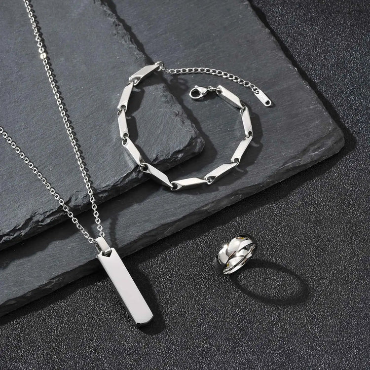 Set di 3 Collane con Barra Verticale per Uomo, Collana con Ciondolo in Acciaio Inossidabile Stile Hip Hop, Set di Gioielli alla Moda Regalo per Lui platinumshop