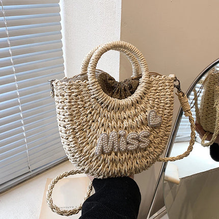 Personalized Summer Straw Bag for Women, Large Capacity, Perforated Design, Simple Shoulder Beach Bag for Vacations