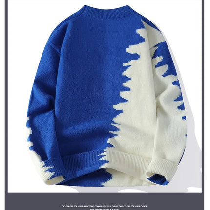 Dragon Graffiti Color blocked Fashion Knitted Sweaters Men's Knitwear Warm Pullover High Quality Mens Casual Loose Male Jumpers