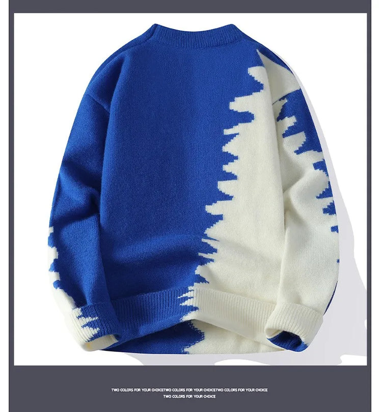 Dragon Graffiti Color blocked Fashion Knitted Sweaters Men's Knitwear Warm Pullover High Quality Mens Casual Loose Male Jumpers