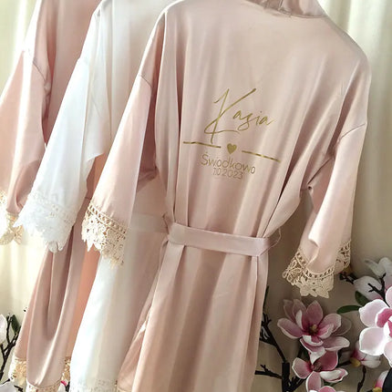 Indumenti da notte estivi personalizzati in pizzo Sposa e damigella d'onore Abito da sposa Abito personalizzato Champagne Kimono Accappatoio in seta Abito da notte in raso