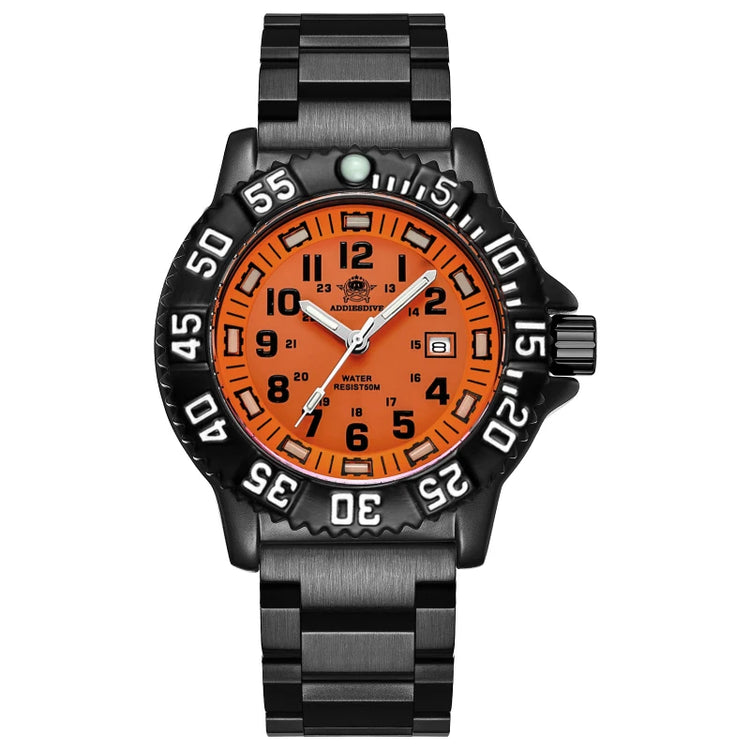 ADDIESDIVE 44mm Men's  Wrist Watch 50m Water Resistant Large Luminous Dial Date Display Stainless Steel Men's Quartz Watch