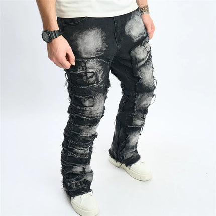 Denim Pants Men Ripped Distressed Washed Fashion Designer Male Denim Trousers Street Style Men's Slim Biker Jeans PlatiNum