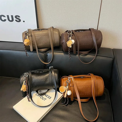 2025 Cylinder Pillow Bag for Women Multifunctional Shoulder Crossbody Bag with Pendant Winter Luxury Designer Handbag