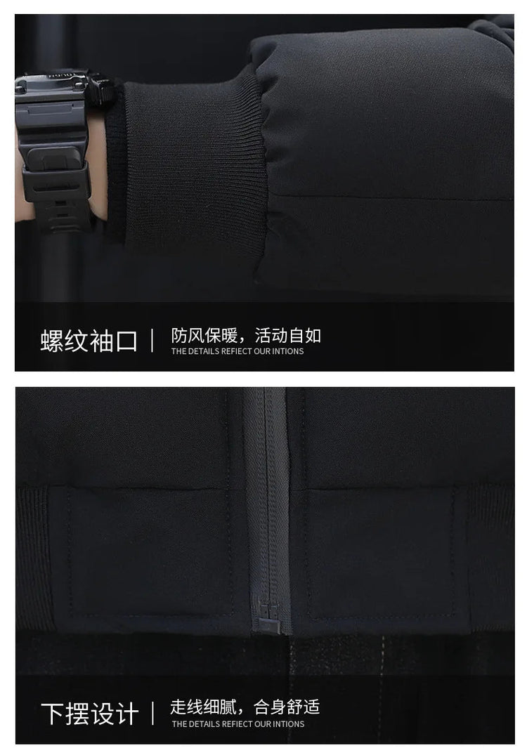 Men's Winter Warm Cotton Jacket+Drawstring Pants Set New Fashionable Casual Sports Pike Down Outdoor Windproof Jacket Set PlatiNum