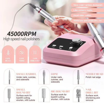 Professional Manicure Pedicure Nail Art Tool Electric Nail Drill High Rotation Speed Quick Nail Grinding Surface Polisher