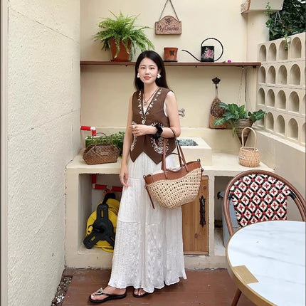2025 Y2k Retro Literary Fashion Versatile Casual Tote Bag Shoulder Bag Large Capacity Grass Woven Bag Women's Bag