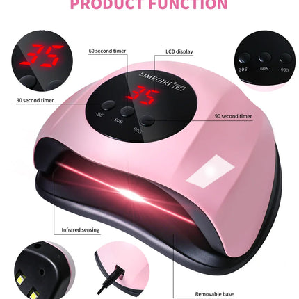 LIMEGIRL Rofessional 24LED Nail Lamp with LCD Display & Sensor Suitable for /LED Nail Polish, 4 Timer Settings, Instant Nail Dryer for Gel Polish, Lamp for Home Salon, Nail Glue Tool, No Adapter Required Gift for DIY