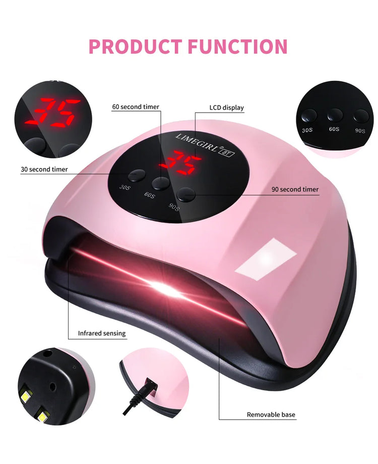 LIMEGIRL Rofessional 24LED Nail Lamp with LCD Display & Sensor Suitable for /LED Nail Polish, 4 Timer Settings, Instant Nail Dryer for Gel Polish, Lamp for Home Salon, Nail Glue Tool, No Adapter Required Gift for DIY