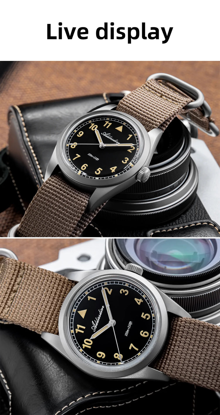 ADDIESDIVE 36mm Men's Analog Watch Bubble Mirror Glass 100m Waterproof Luminous Watch Simple Men Quartz Watches with Nylon Strap