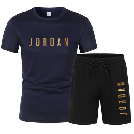 Summer Fashion Trendy Casual Sports Two Piece Set Youth Men's Short sleeved T-shirt+Shorts Set PlatiNum