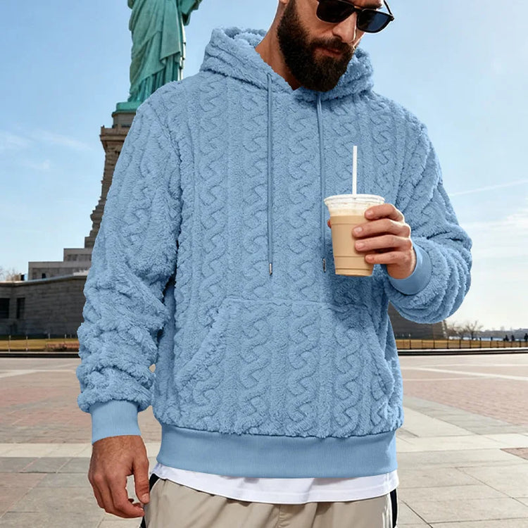 Cross-border Loose Men's Winter Retro Warm Double-Sided Velvet Casual Trend Hooded Pocket High Street Sweater