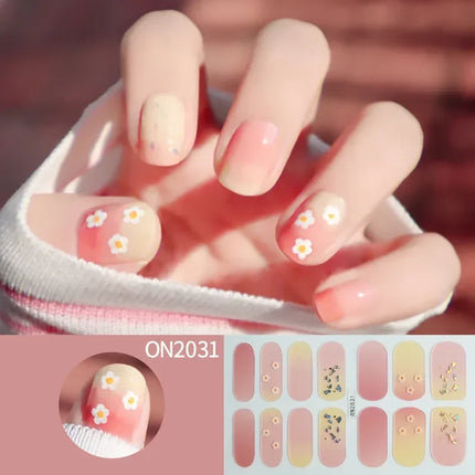 14Tips 3D Flowers Gradient Color Adhesive UV Gel Nail Stickers Fashionable Marble Pattern Nail Wraps DIY Manicure Arts Decals