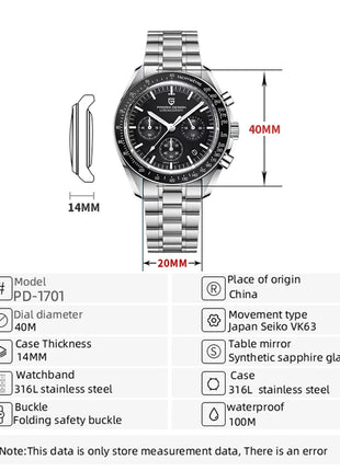 Nuovo Orologio da Uomo PAGANI DESIGN V6 Moon 2026, Orologio da Polso al Quarzo di Lusso, Cronografo Veloce, Vetro Zaffiro AR, Impermeabile, Luminoso, VK63, Regalo per Uomo