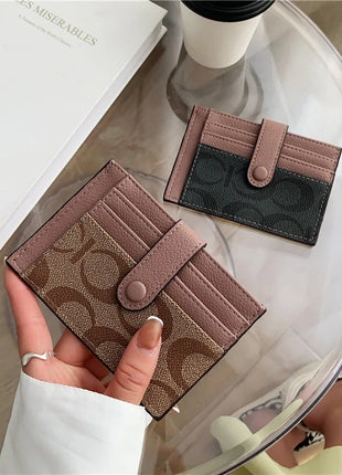 Portacarte Ultrasottile Stile Ins con Monogramma, Mini Portafoglio Corto alla Moda per Donne, Porta Carte e Documenti con Applicazioni