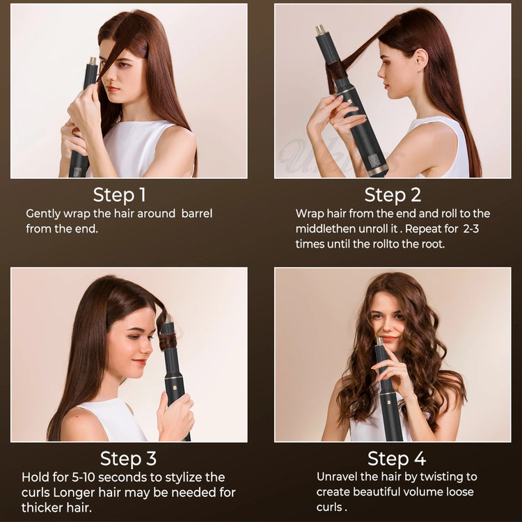UKLISS 638 5‑In‑1 Hot Air Brush Set, Professional Hair Styling Tools, Multi‑Function Hair Dryer Curling Iron Straightener Kit For Curling, Drying, Straightening, Smoothing And Fluffy Hairstyle, For Home Professional Use