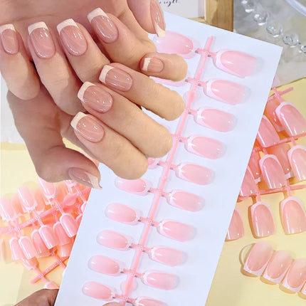 120Pcs Short Square Coffin Glossy Pink Full‑Cover Press‑On Acrylic Fake Nail Tips For DIY Nail Art Decoration