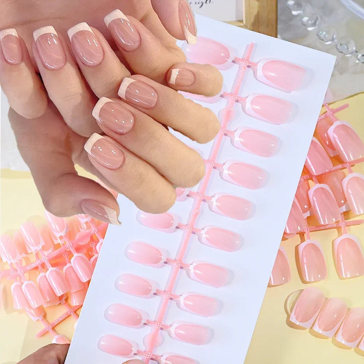 120Pcs Short Square Coffin Glossy Pink Full‑Cover Press‑On Acrylic Fake Nail Tips For DIY Nail Art Decoration