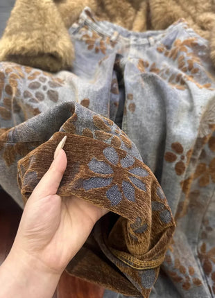 Jeans a gamba larga da donna con ricamo floreale retrò americano, nuovi per la primavera, vestibilità ampia e snellente, pantaloni a tubo dritto, stile per coppie, lunghezza al pavimento