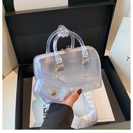 2025 Transparent PVC Beach Bag, Korean Style, Fresh and Sweet Silicone Shoulder Bag, Medium Size with Zipper Closure