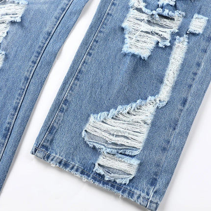 Men's Ripped Baggy Jeans Loose Fit Distressed Denim Pants Light Wash Y2K Streetwear Wide Leg Style PlatiNum