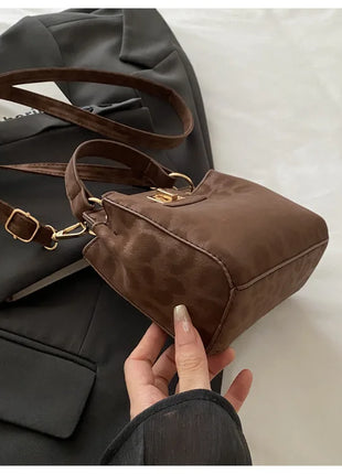 Elegante Mini Borsa a Tracolla con Manico Superiore, Chiusura Dorata, Versatile Borsa in Finta Pelle Scamosciata e Pelle per Uso Quotidiano Femminile