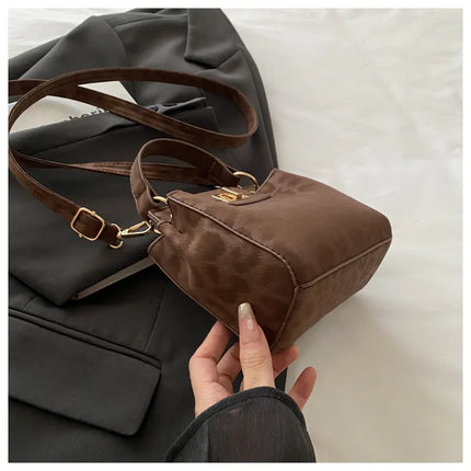 Elegante Mini Borsa a Tracolla con Manico Superiore, Chiusura Dorata, Versatile Borsa in Finta Pelle Scamosciata e Pelle per Uso Quotidiano Femminile
