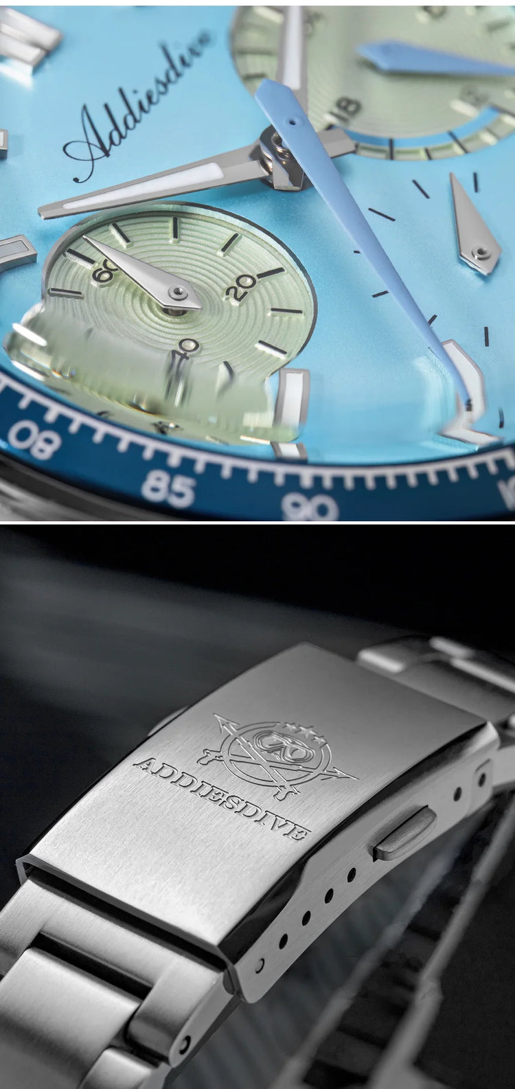 ADDIESDIVE 37mm Watch For Men Chronograph 10Bar Diver BGW9 Luminous Bubble Mirror Glass AD2539 Aluminum Ring VK63 Quartz Watches