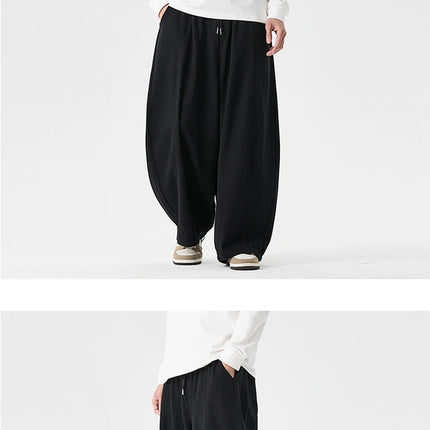 Pantaloni a gamba larga da uomo comodi da indossare Pantaloni casual Pantaloni Harun giapponesi Pantaloni sportivi con coulisse a lanterna da uomo Taglie forti
